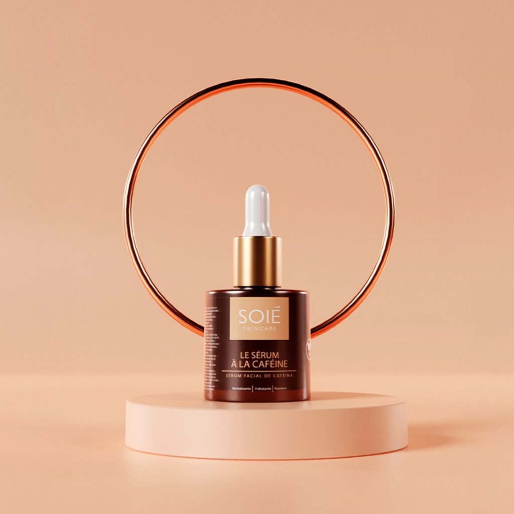 Sérum facial com cafeína para revitalizar e tonificar a pele.